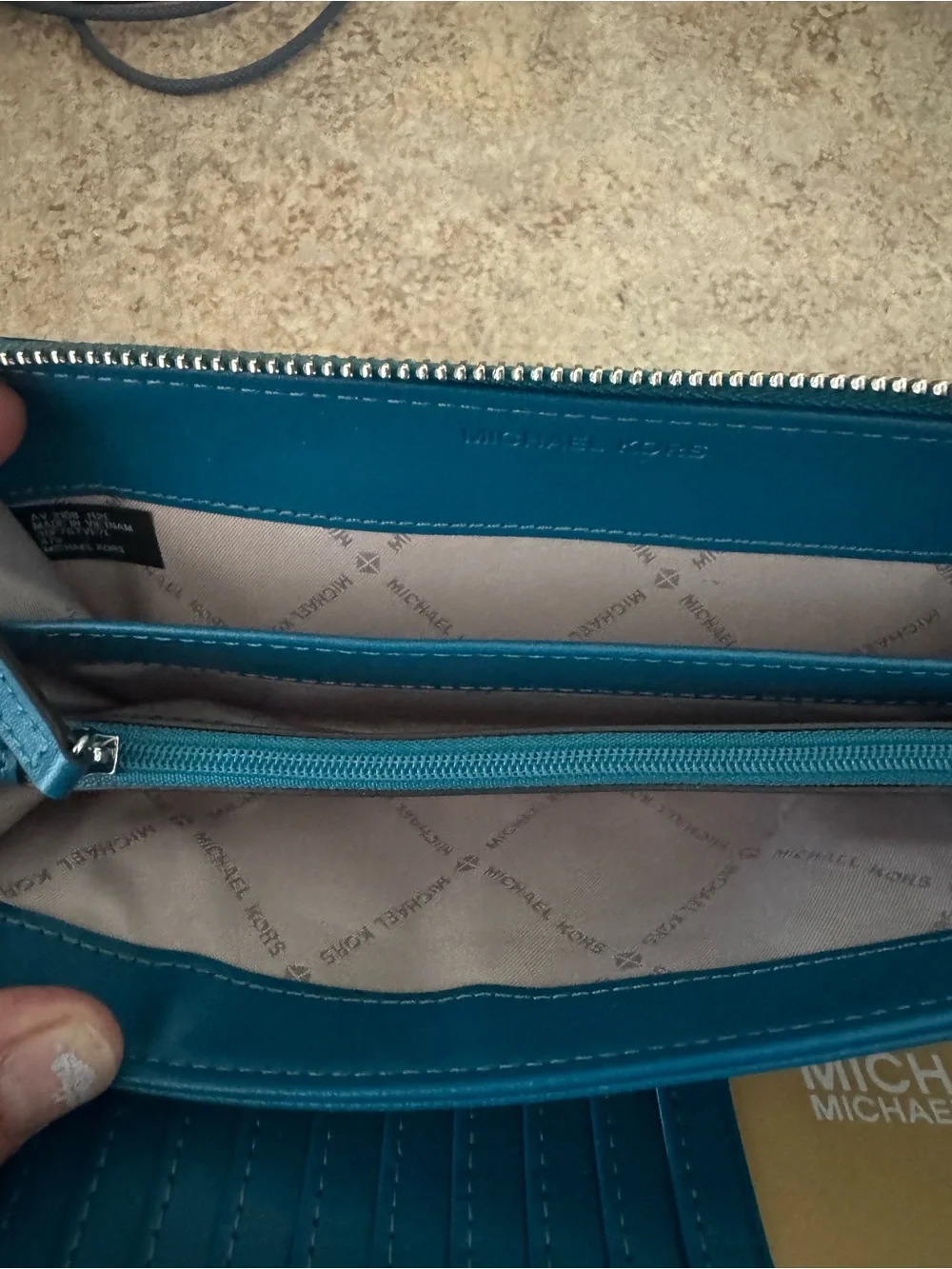 Michael Kors Teal Pebbled Leather Zip Wristlet
